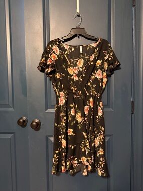Xhilaration Black Floral Wrap Mini Dress